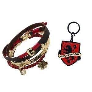 Harry Potter Gryffindor 4 Pack Bracelets and House Crest Keychain Gift Set